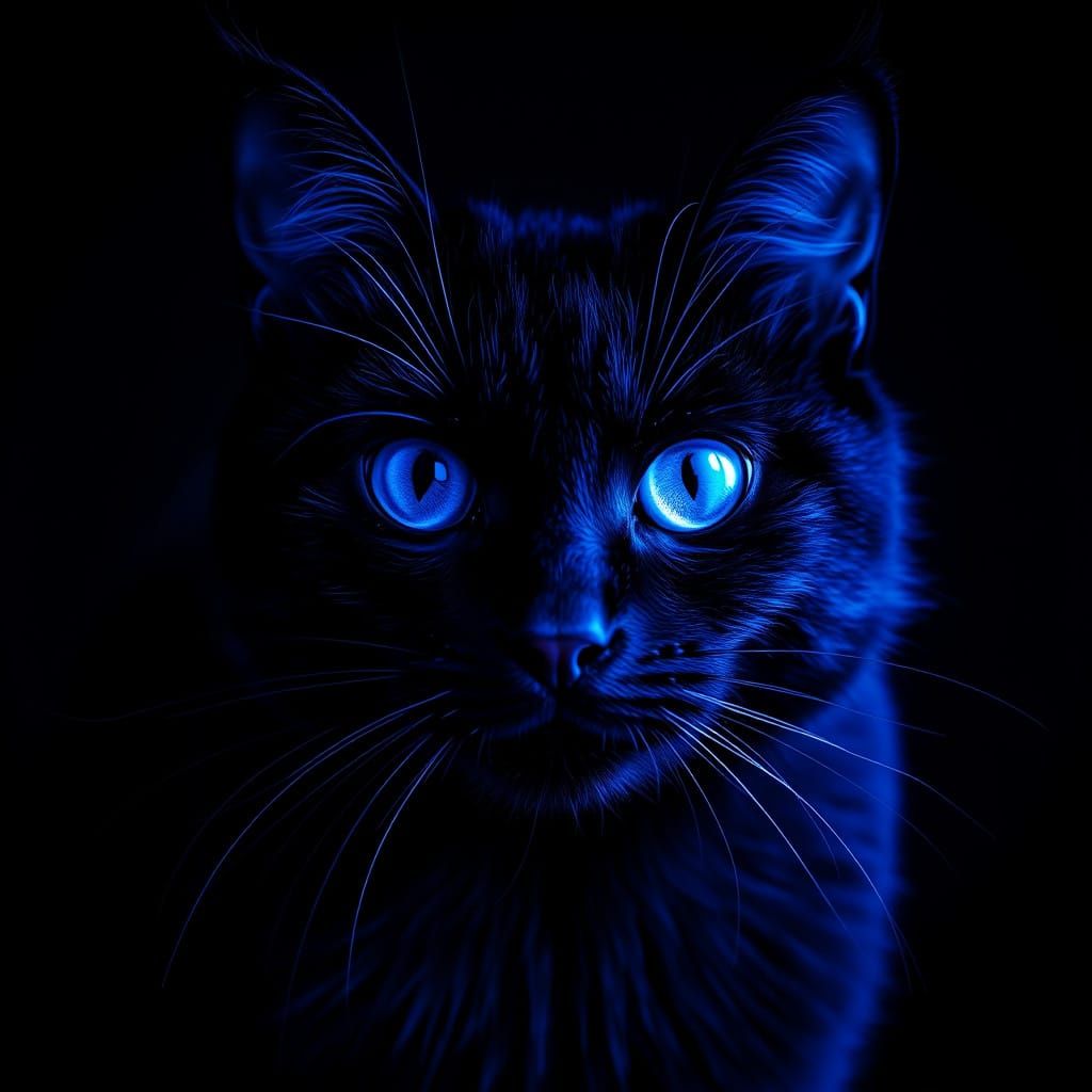 Electric Blue-Eyed Black Cat in Ultraviolet Haze