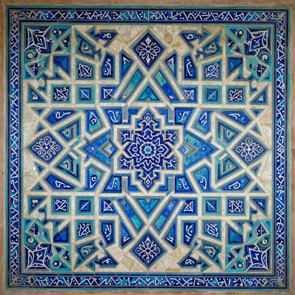 Intricate Islamic Geometric Abstract Painting with Jewel Ton...