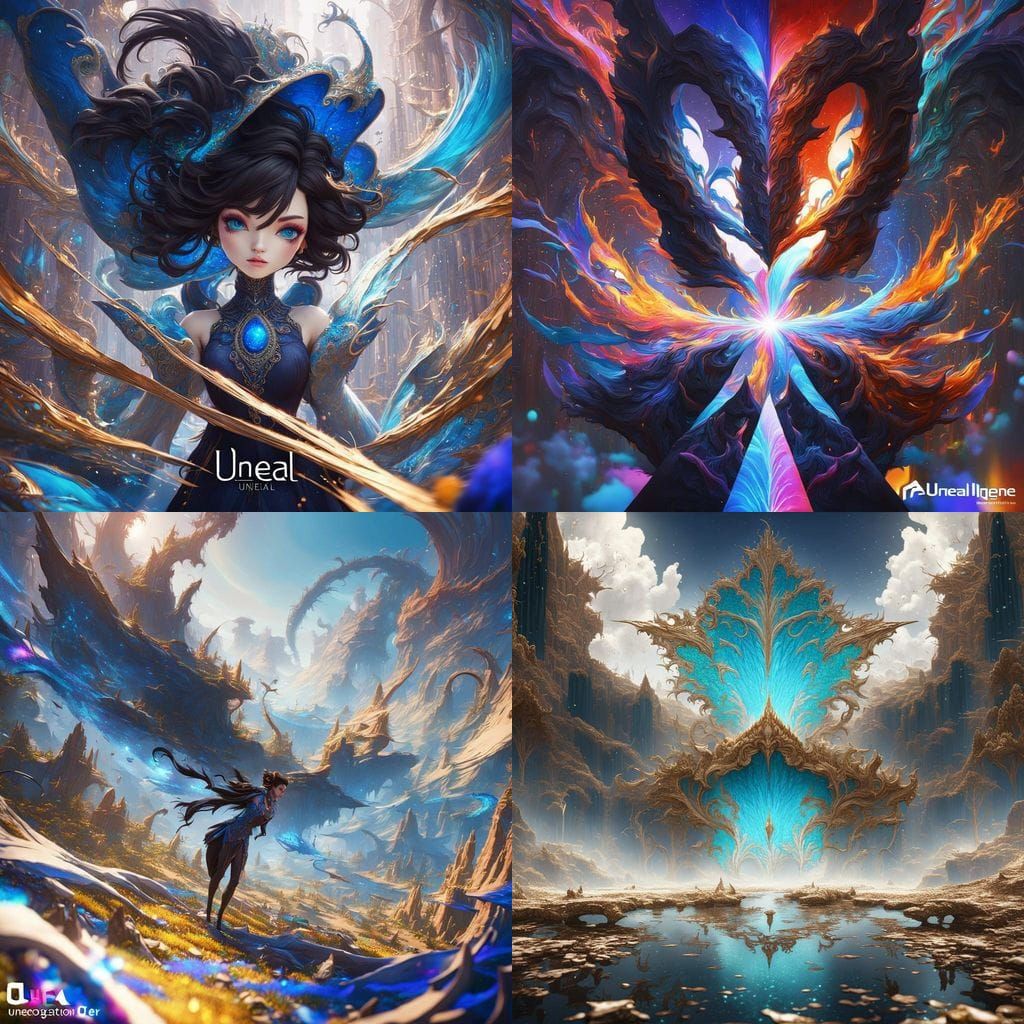 Glamorous Anime Goddess in Sparkling Black Hair and Turquois...