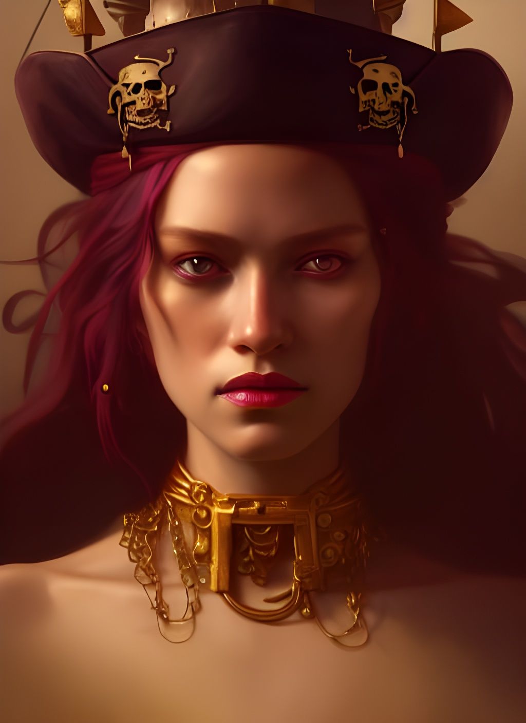 Pirate Queen Portrait in Digital Watercolor Style