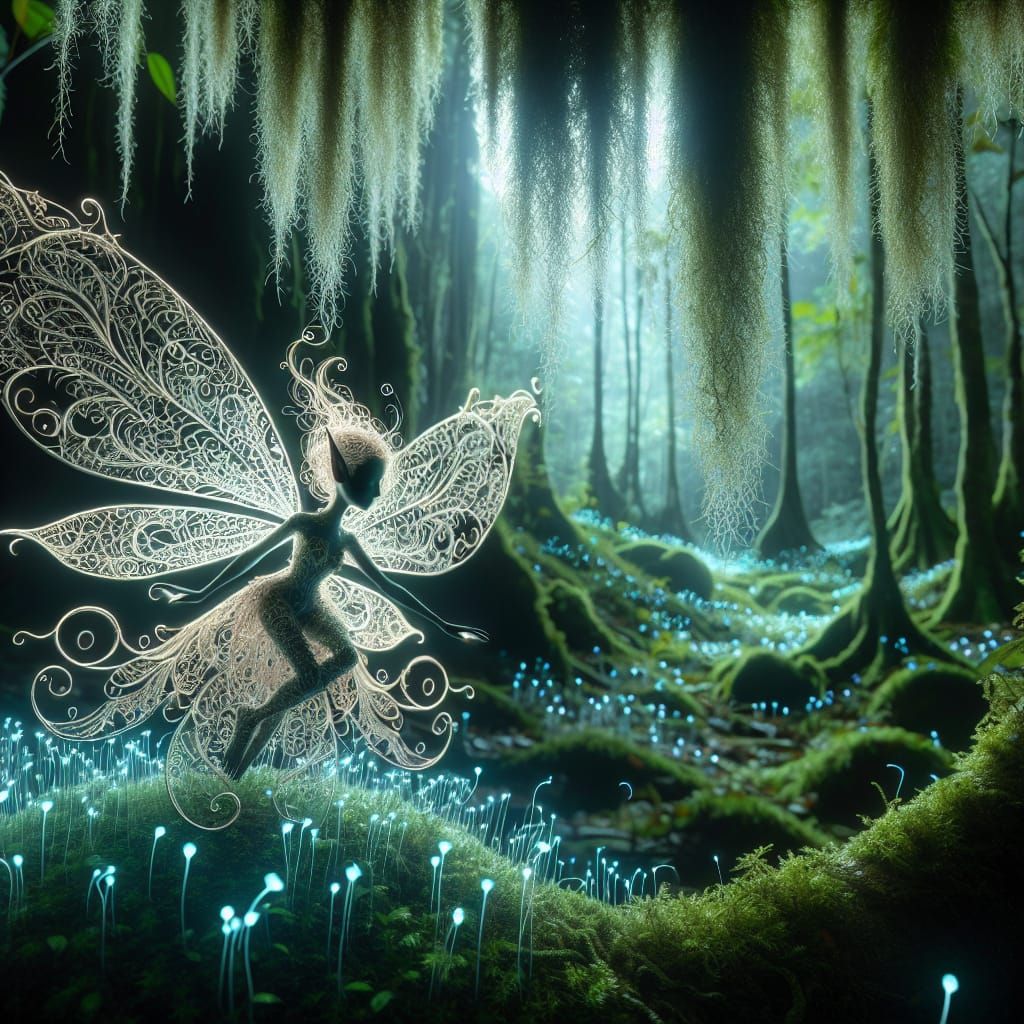 Ethereal Filigree Pixie in Enchanted Forest