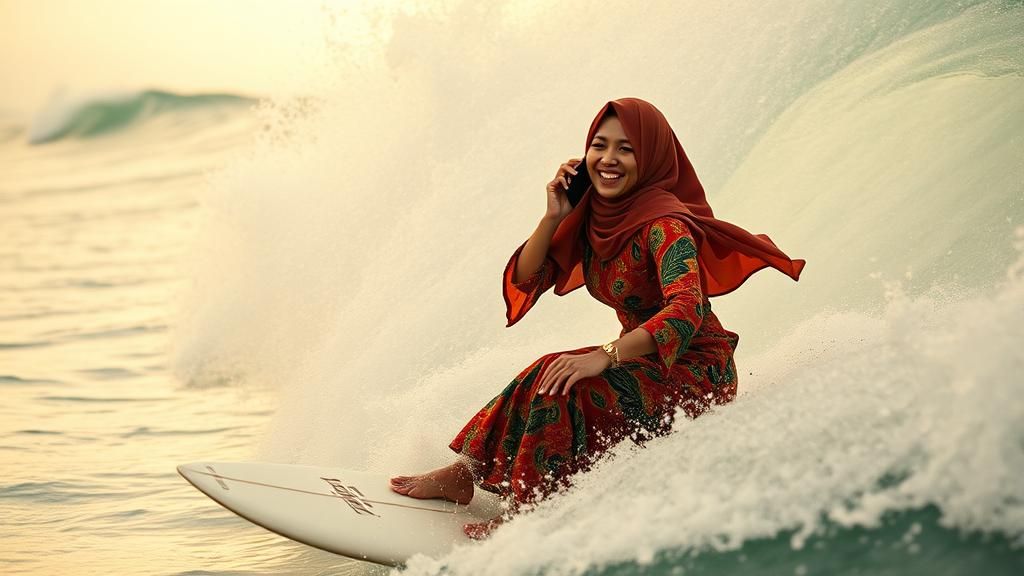 Malay Woman Surfing to Work in Wong Kar-wai Style