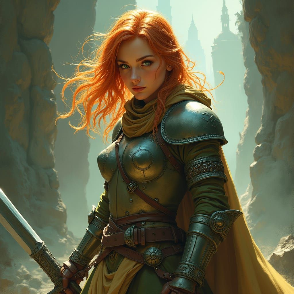 Heroic Female Dwarven Warrior in Mithril Armor