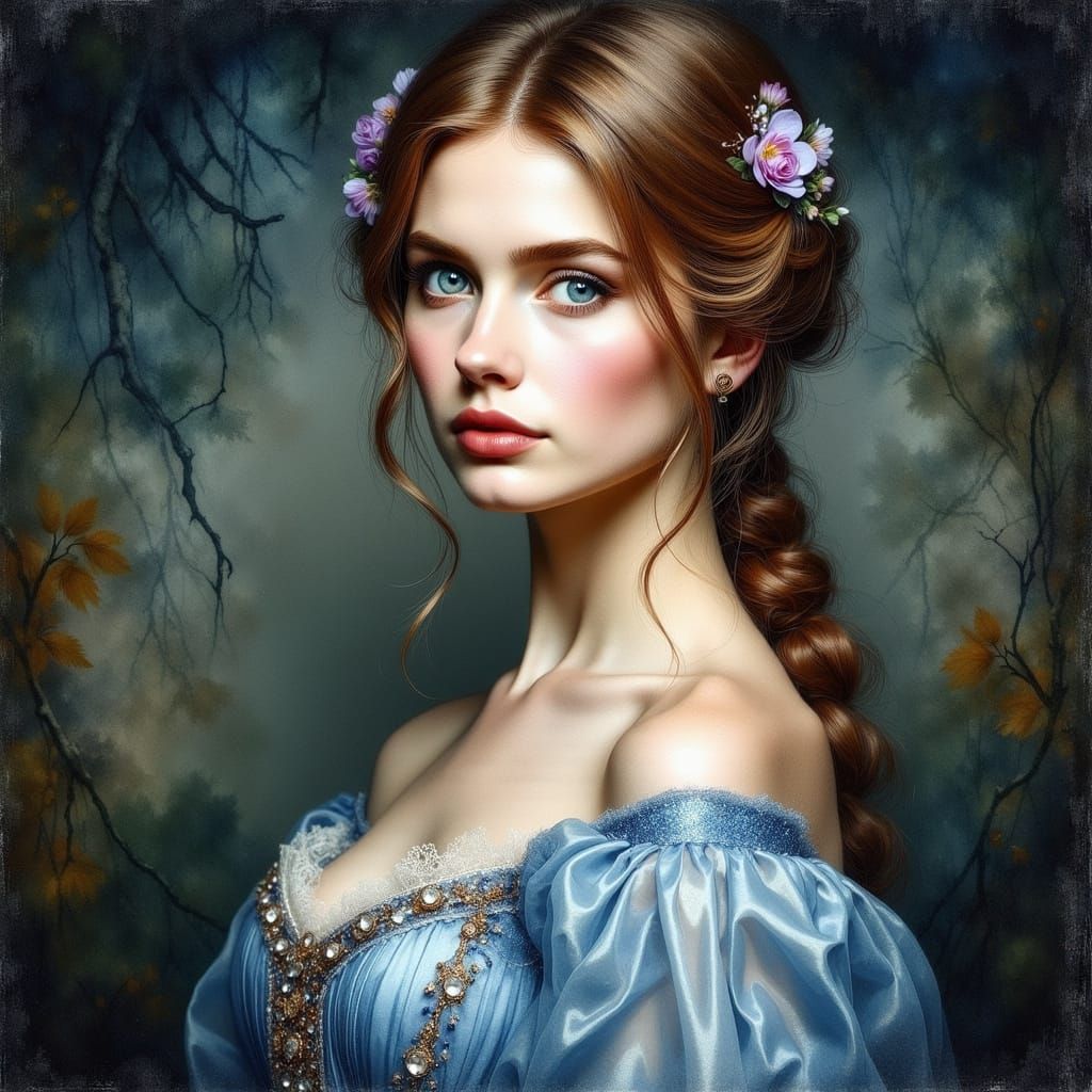 17-Year-Old Southern Belle in Lavender Dress, Oval Face, Blu...