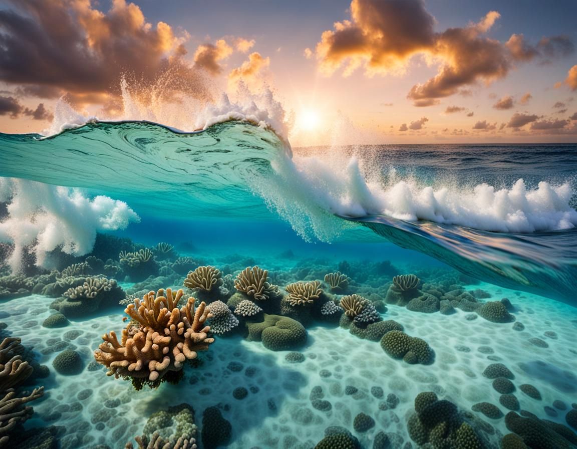 Ocean Waves Gently Crashing on Coral Reef
