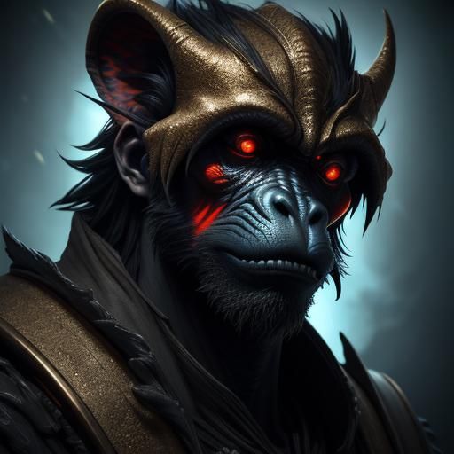Crimson Mandrill Portrait in Dark Fantasy Style