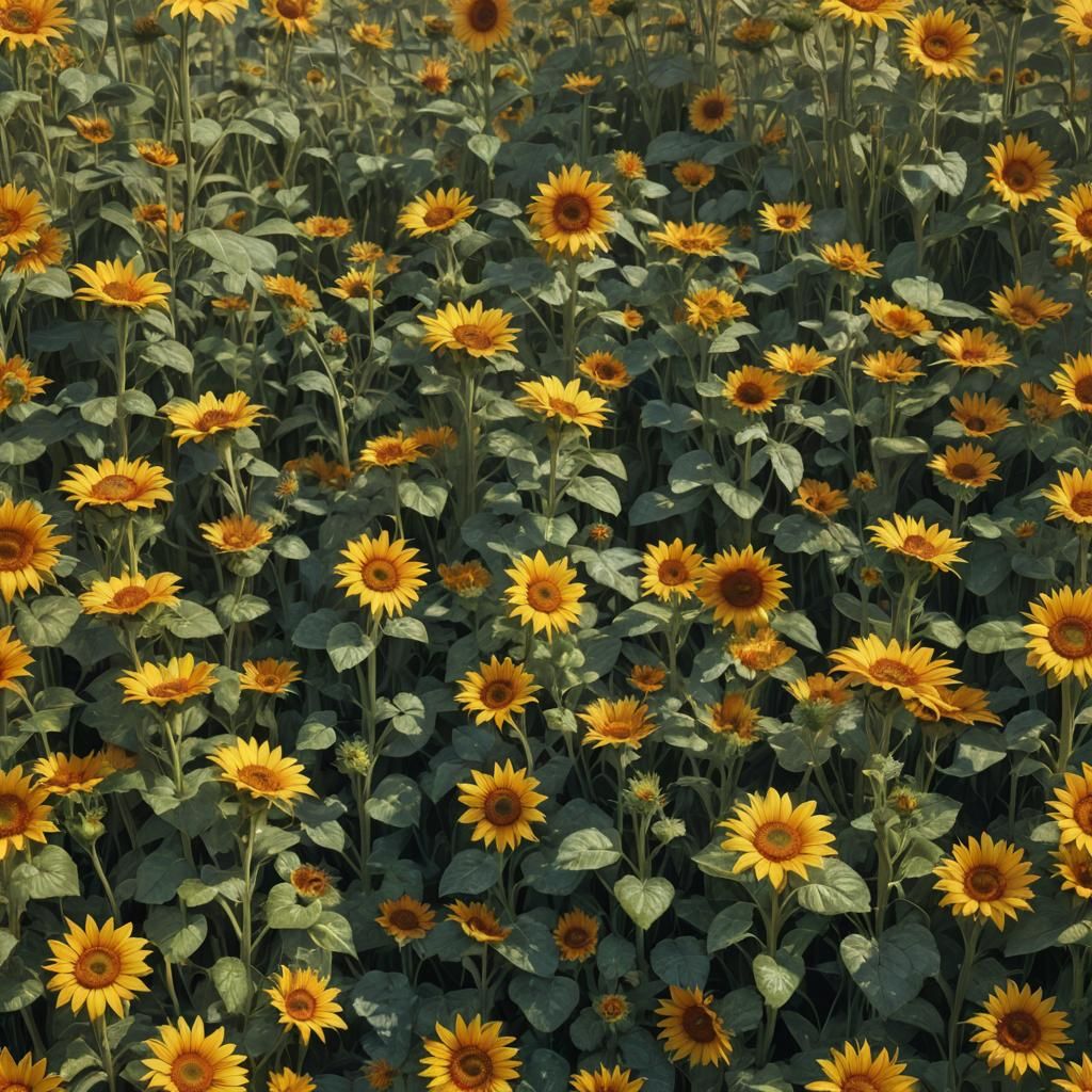 Anthropomorphic Sunflower with Hat, Detailed Matte Painting