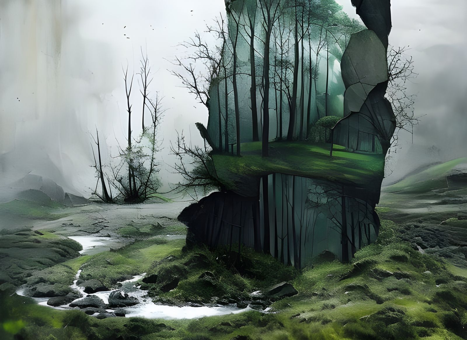 Double Exposure Jungle Stone, Fine Art Style