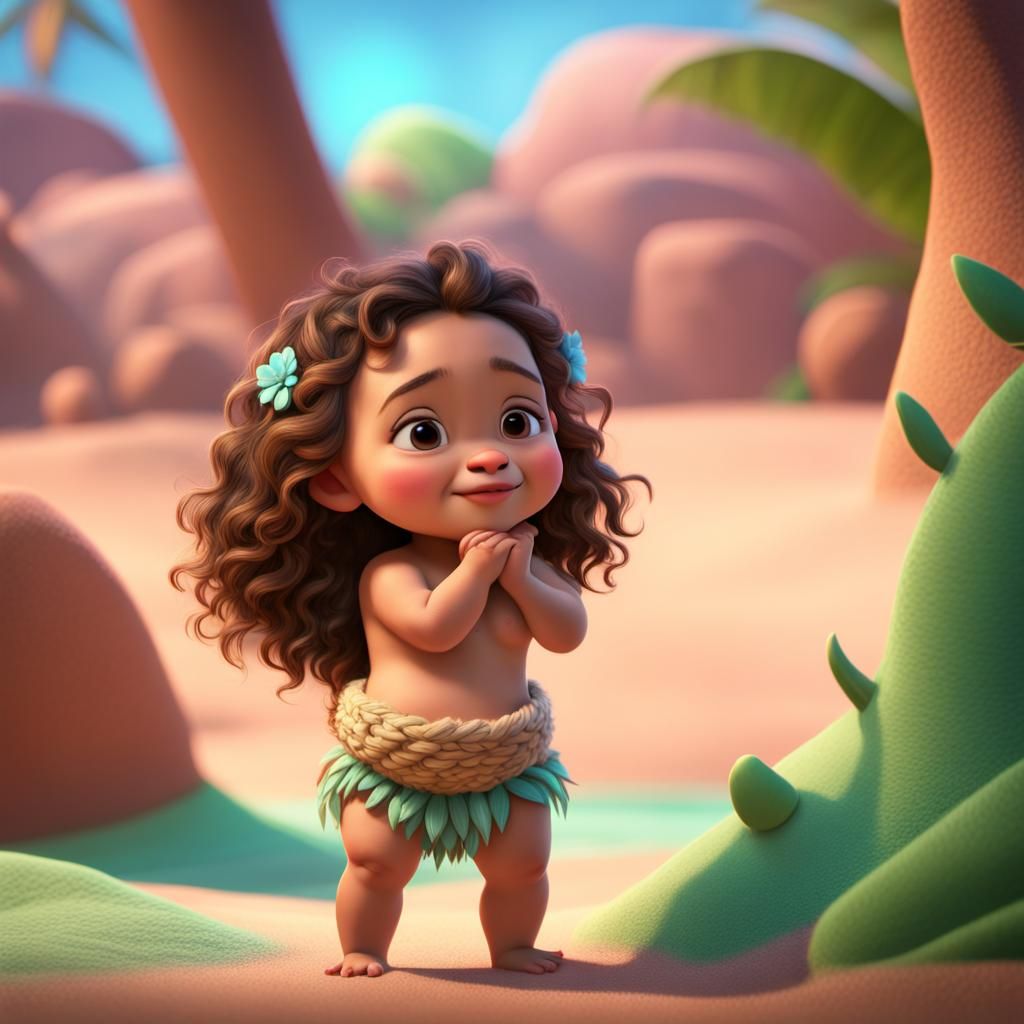 Cute Baby Moana: Pixar Style 3D Digital Art