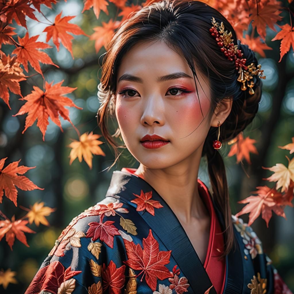 Stunning Japanese Woman in Kimono: Photorealistic Portrait