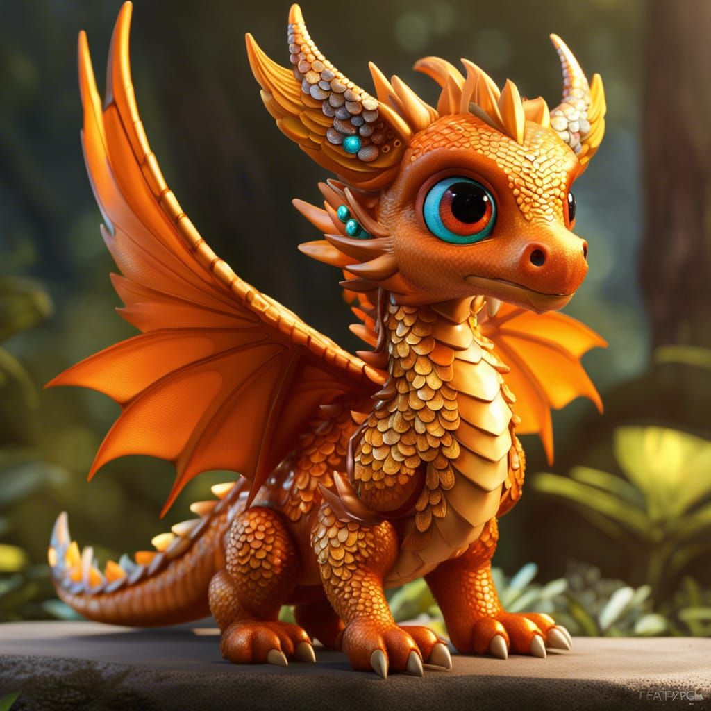 Adorable Orange Dragon CGI Fantasycore Masterpiece