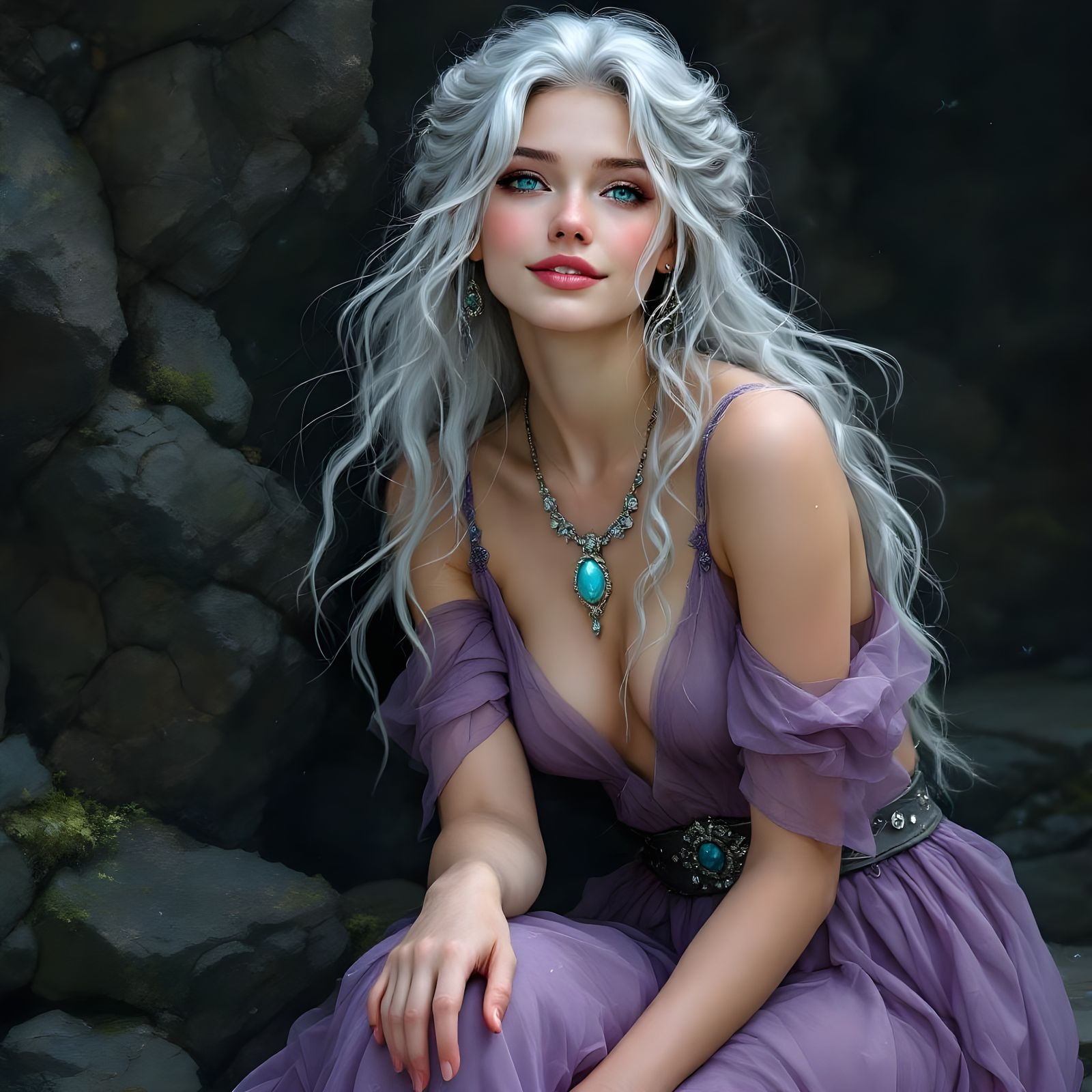 Norse Goddess Portrait with Turquoise Pendant