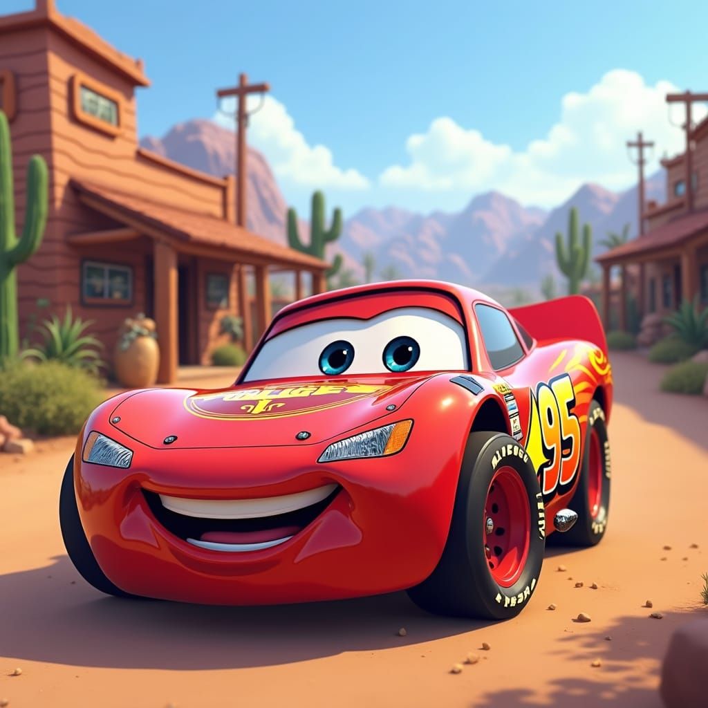 Red Race Car Ready for Desert Race, Pixar Style