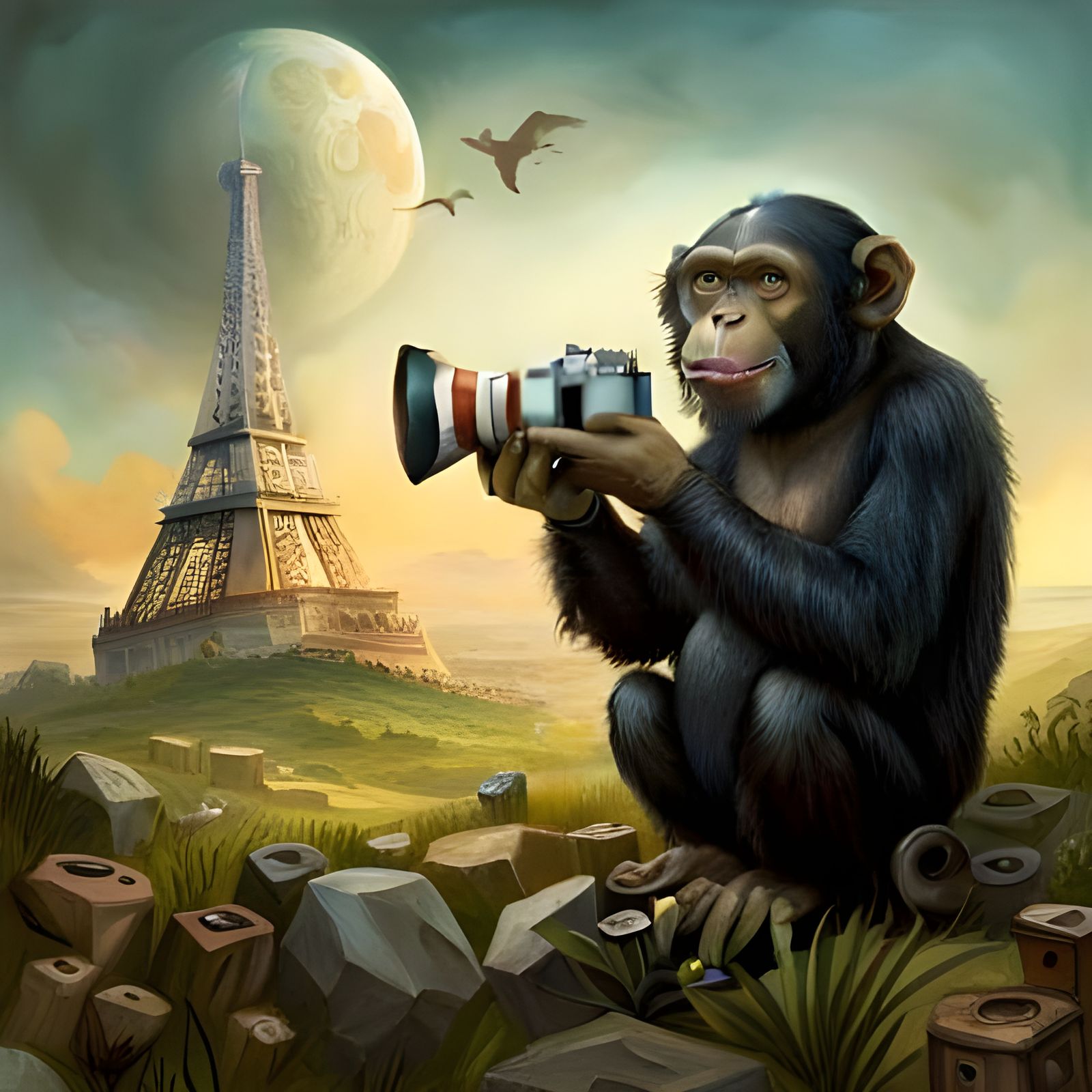 Photographer Chimpanzee with Reflex Camera