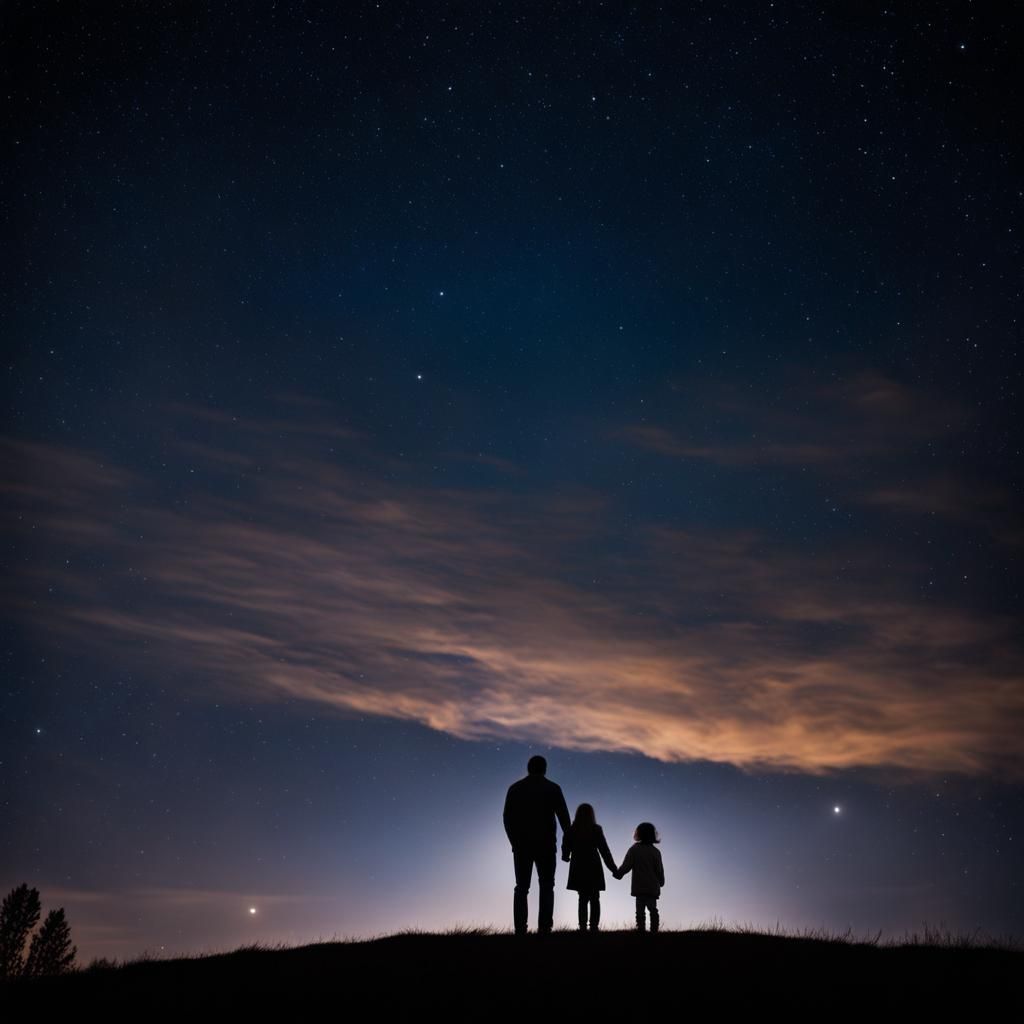Father and Daughter Admire the Night Sky
