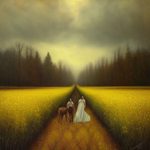 Four Seasons Painting in Folk Art Style