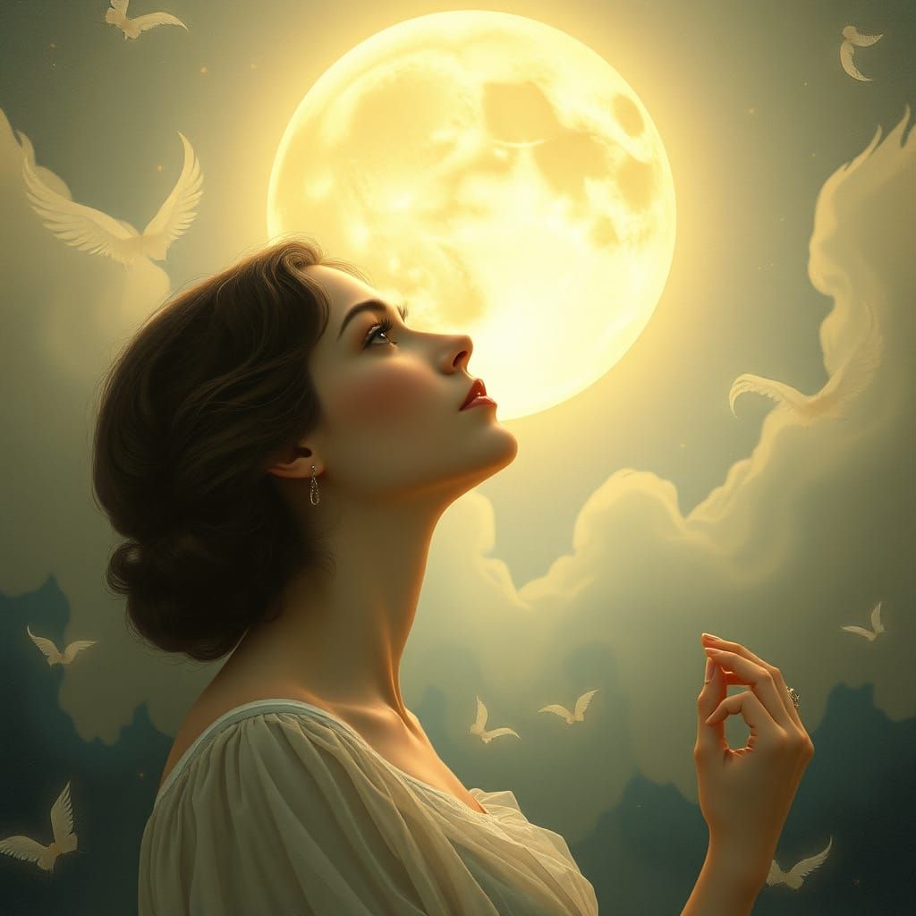 Luminous Moon Art Nouveau Dreamscape