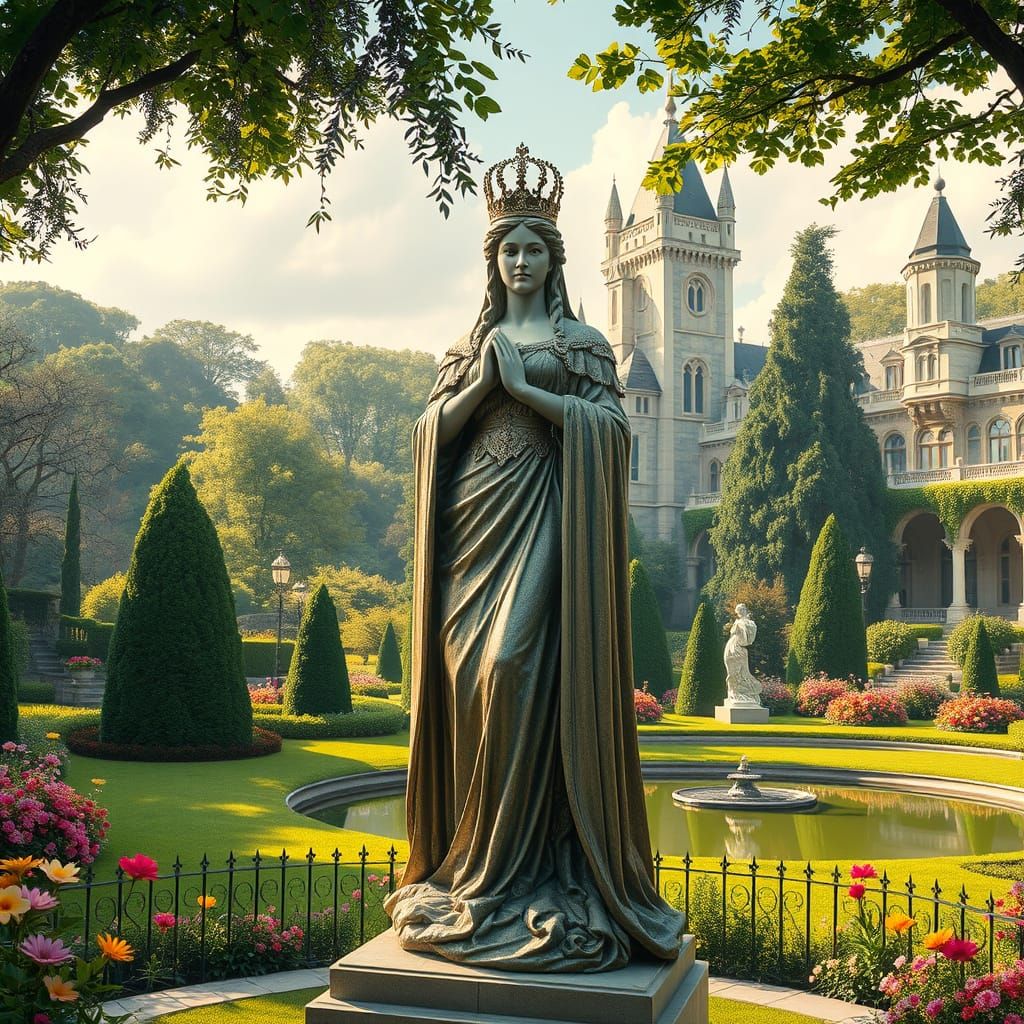 Regal Princess Statue in a Majestic Garden Setting