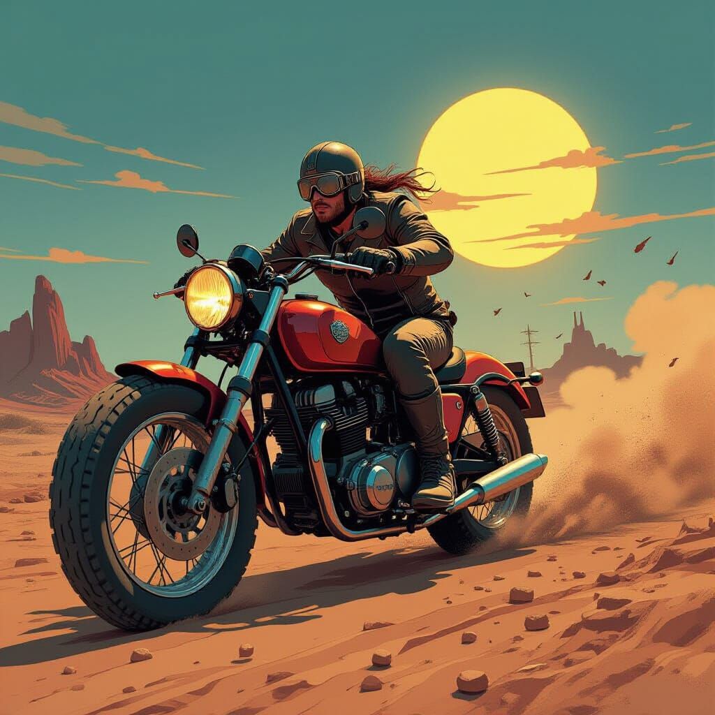 Post-Apocalyptic Rider in Gritty Graphic Novel Style