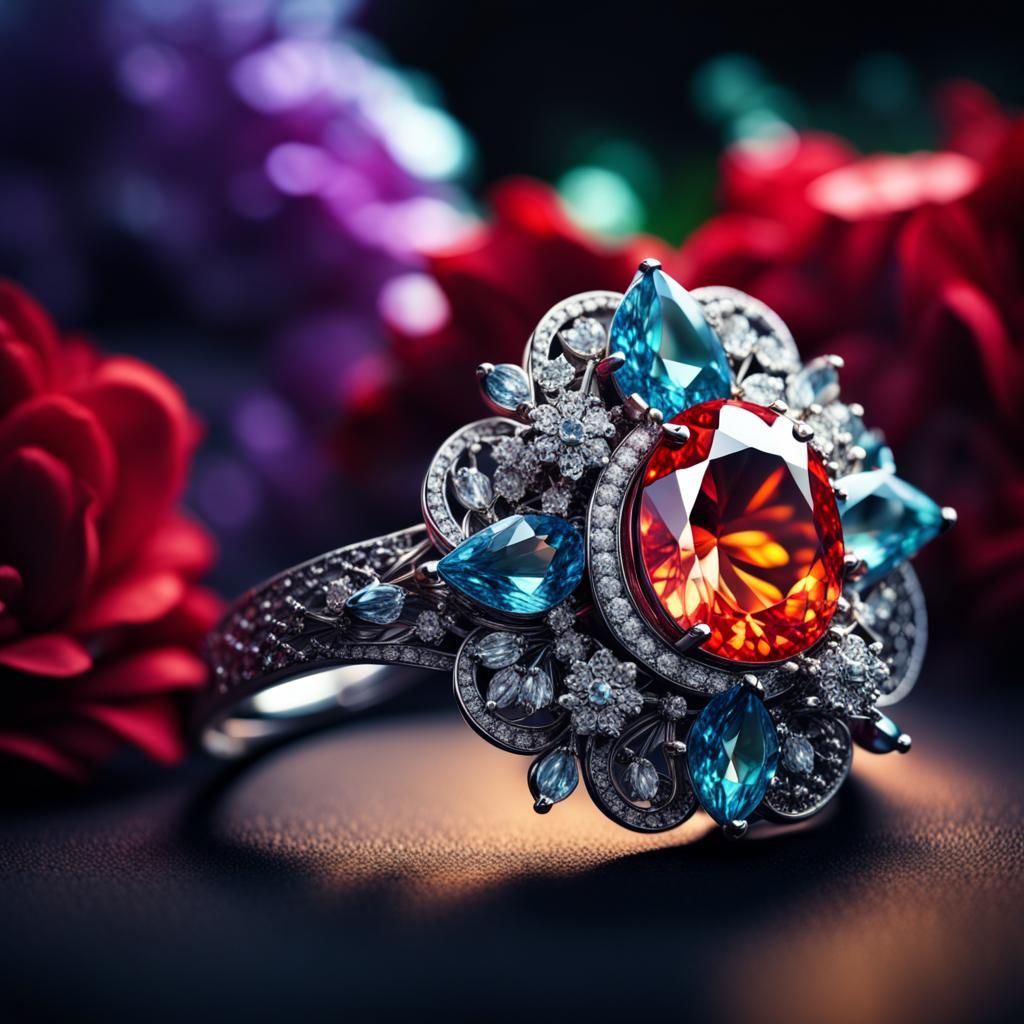 Luminous Floral Jewelry with Gemstones in HDR