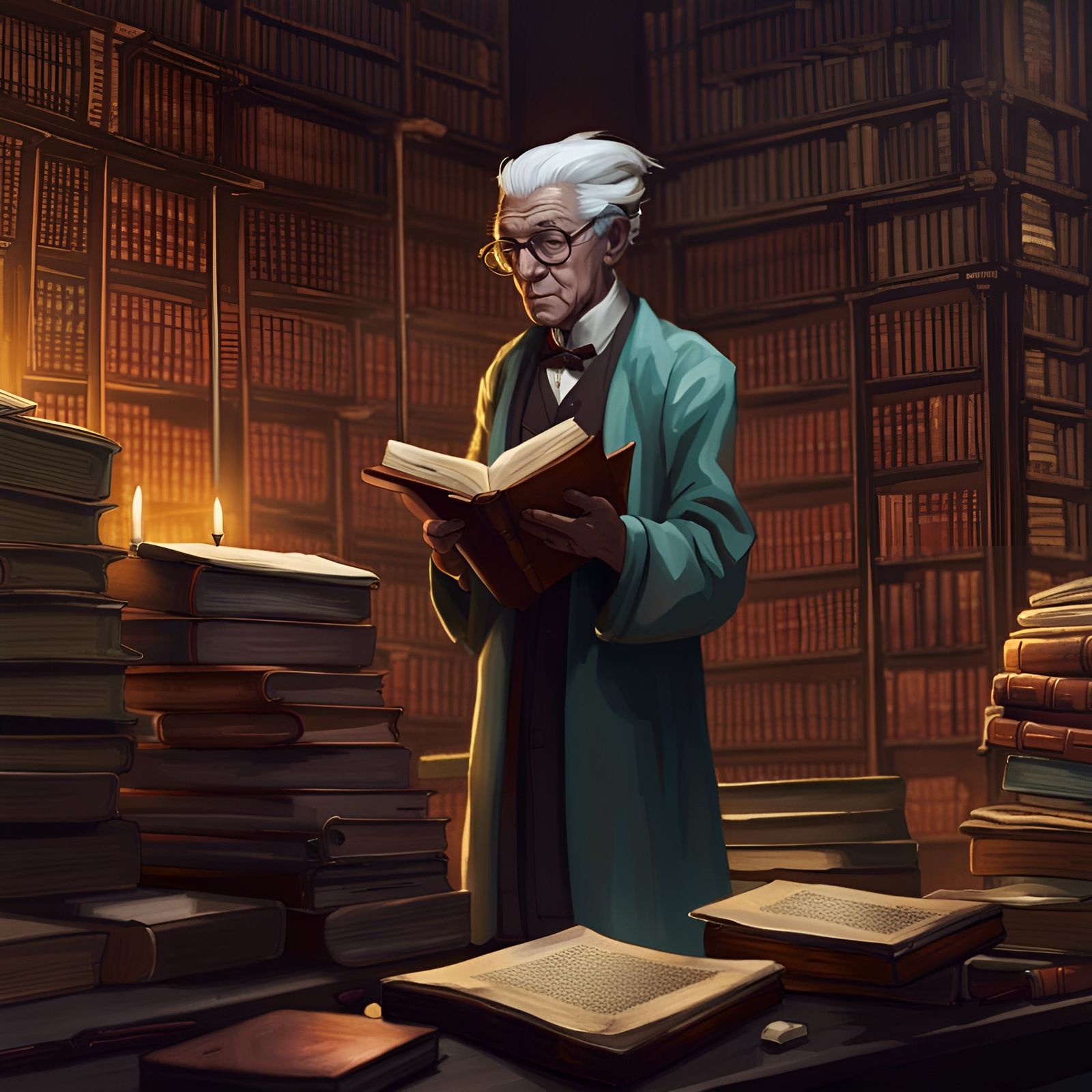 Mage Librarian in Endless Modernist Library