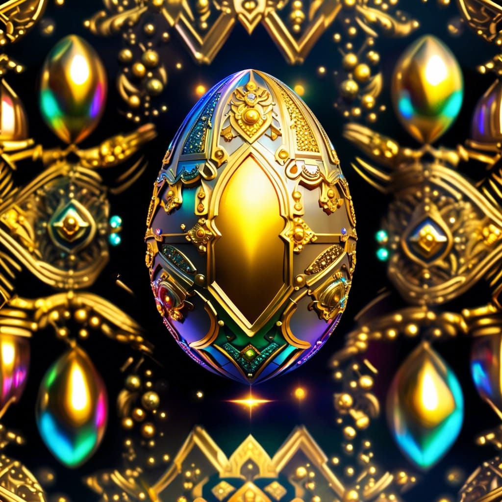 Baroque Sci-Fi Easter Egg with Golden Ornaments