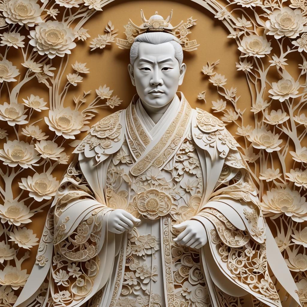 Japanese Emperor Kirigami Portrait in Ceremonial Robes