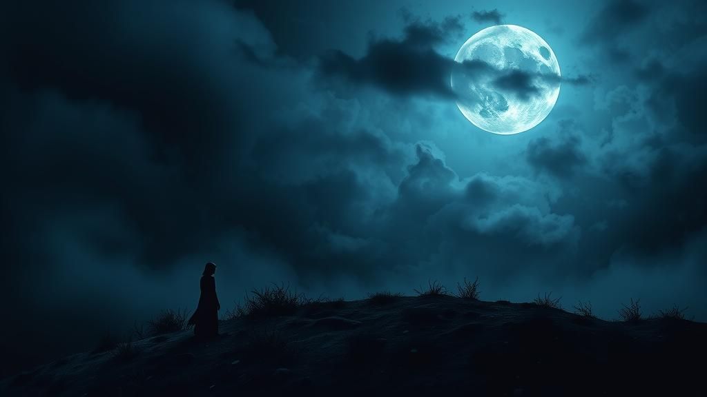 Mystical Figure in Moonlit Shadows: a Hyperrealistic Art Mix