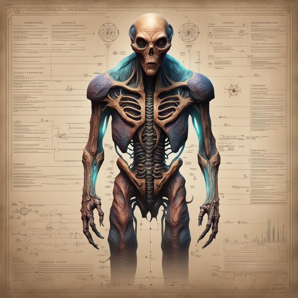 Detailed Alien Anatomy Chart in Fantasy Style