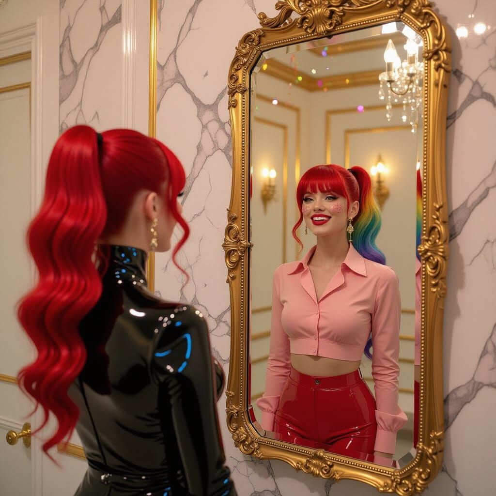 Fiery Red Hair and Rainbow Reflection