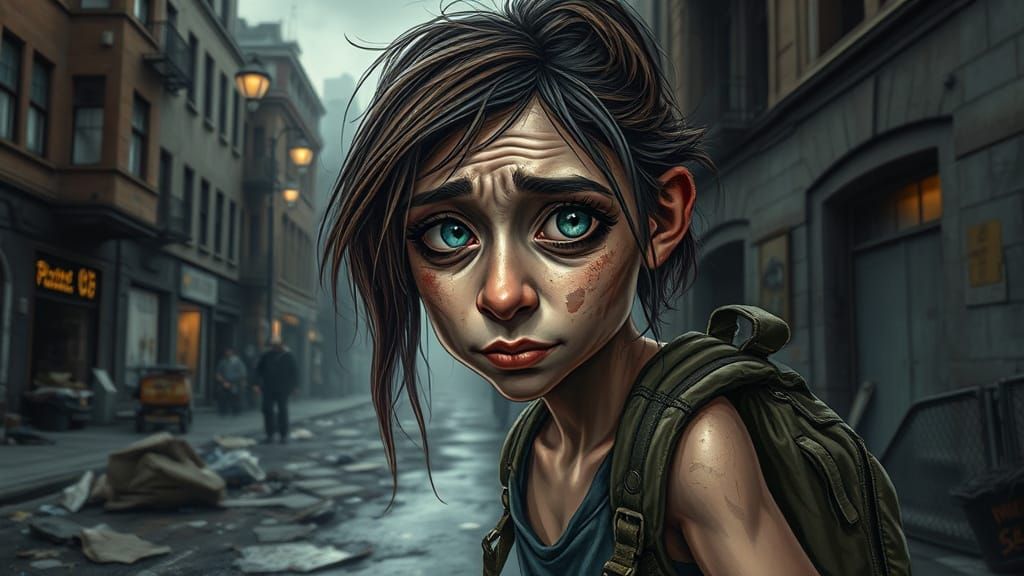 Gritty City Portrait of a Homeless Young Woman