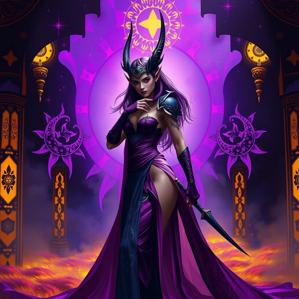 Elegant Blood Elf in Mystical Art Nouveau Style