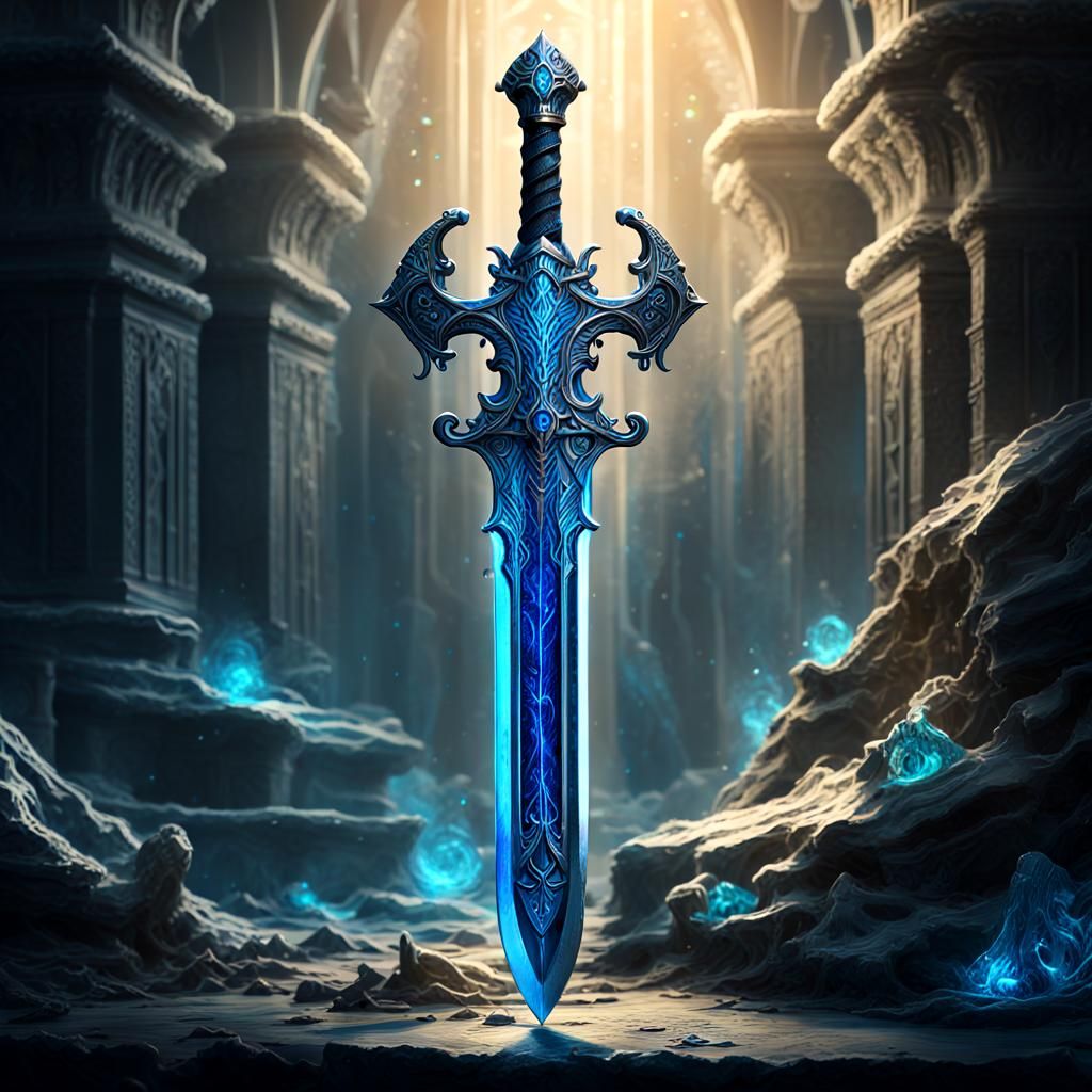 Otherworldly Sword with Liquid Metal Iridescence