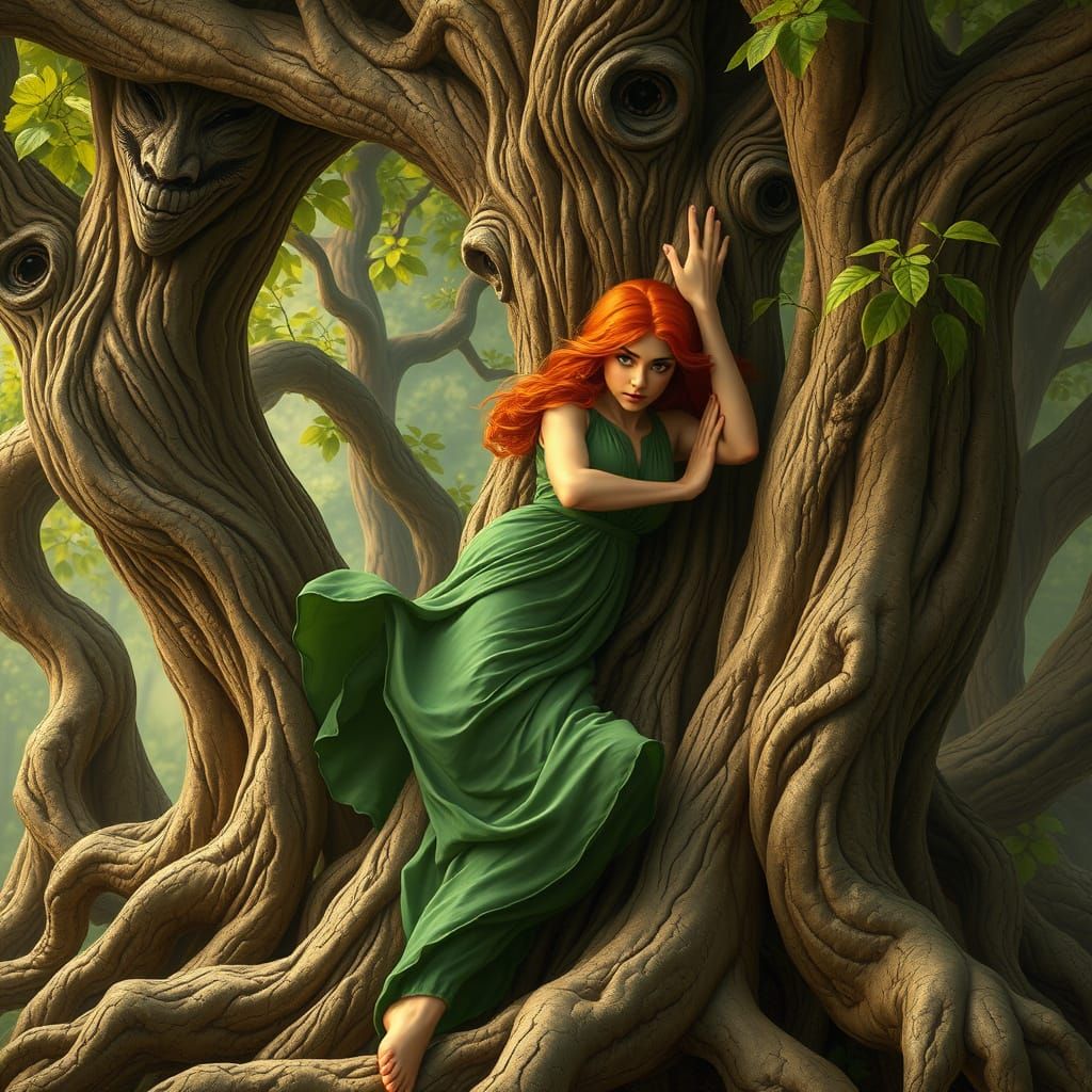 A Redheaded Woman's Whimsical Escape from the Trees' Embrace