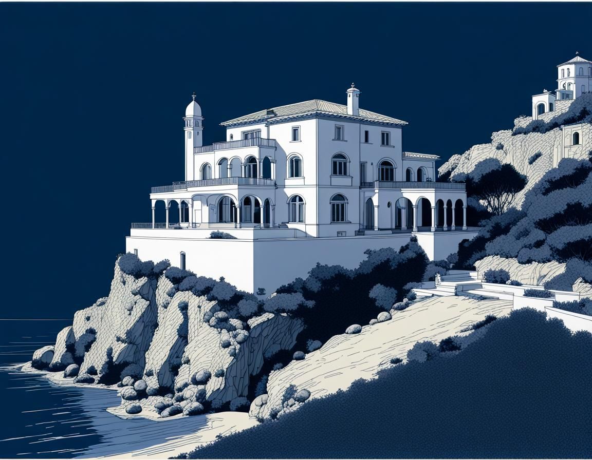 Moorish Villa Overlooking Sea: Architectural Blueprint