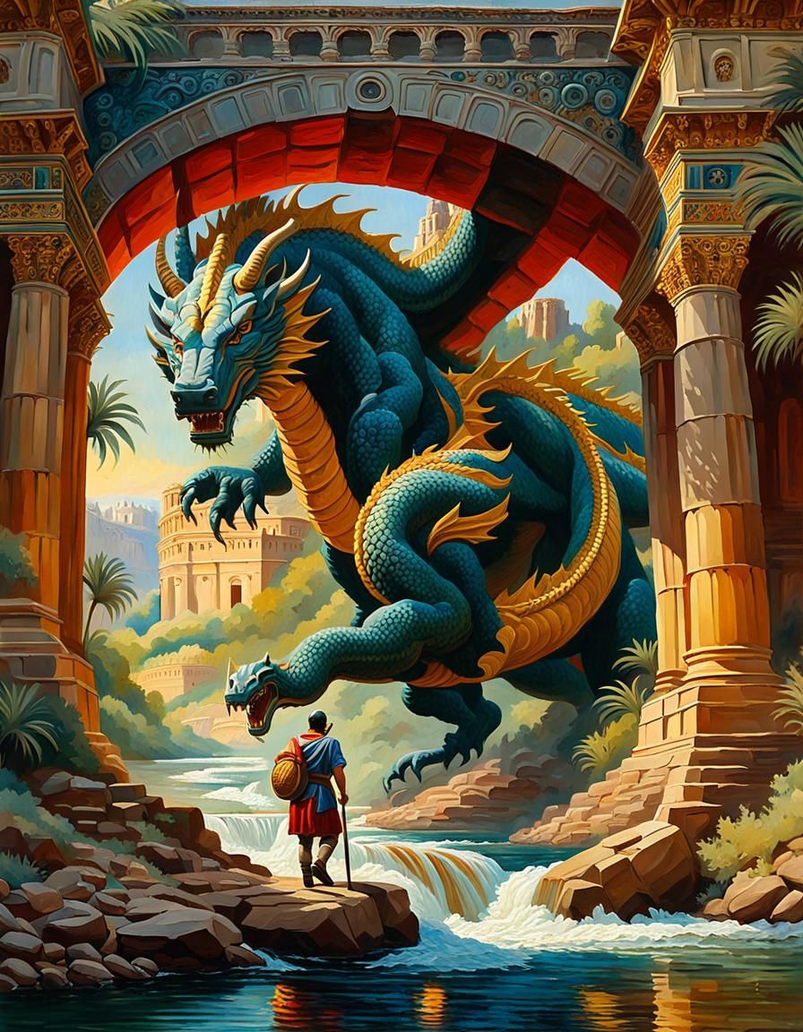Rosicrucian Explorer and Gallian Dragon Painting