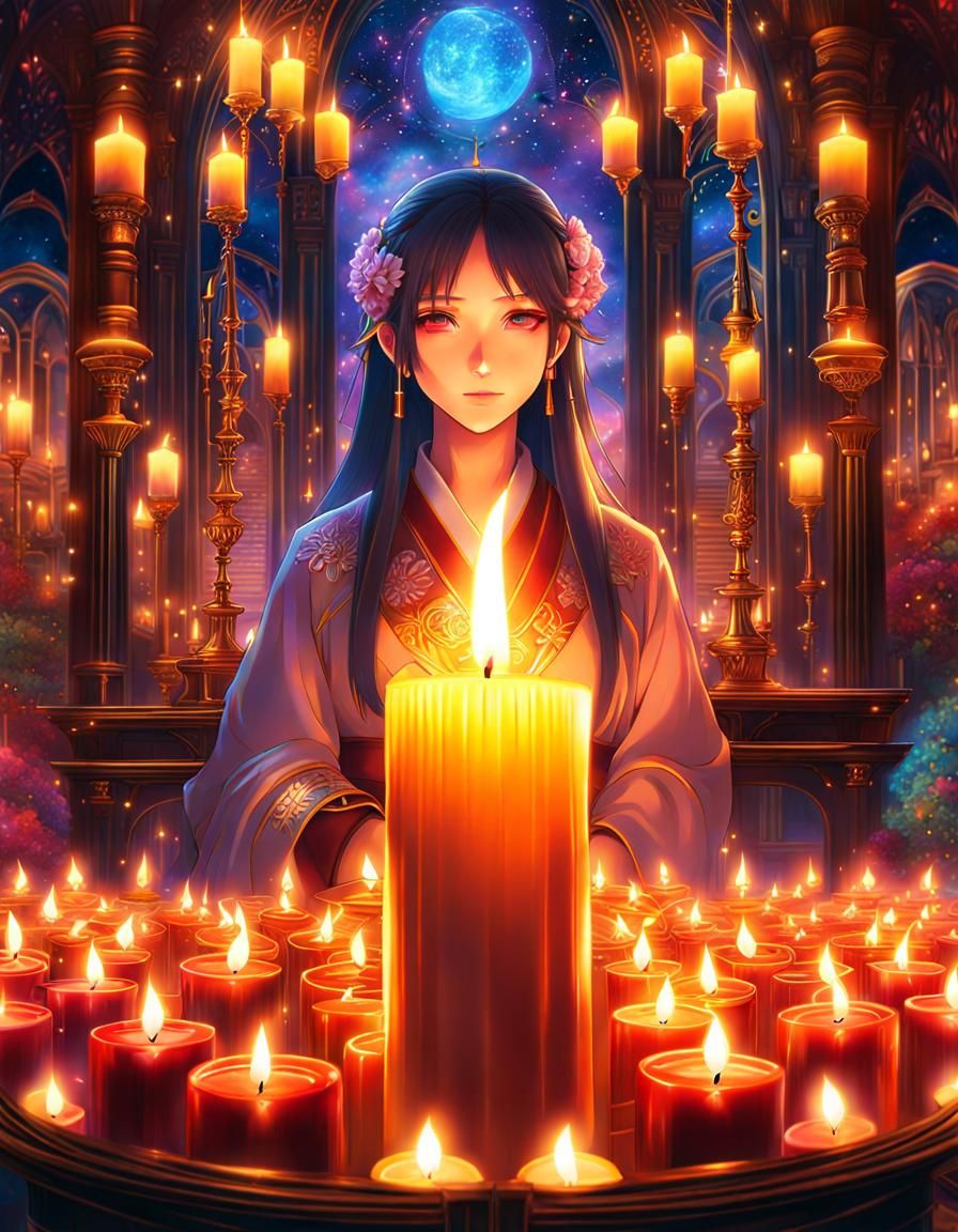 Anime Style Candle Flames Digital Illustration