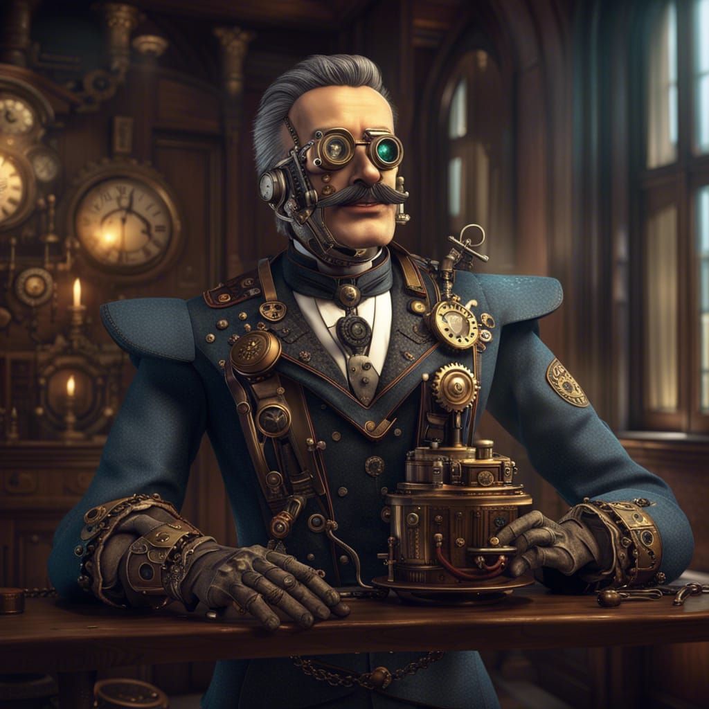 Steampunk Robot Butler in Victorian Setting