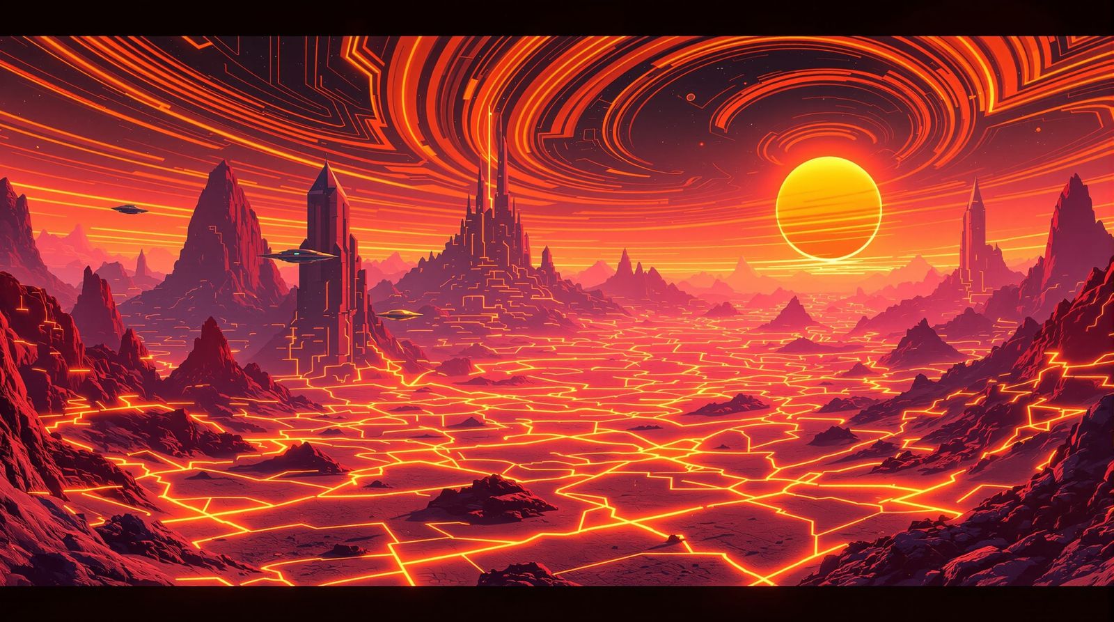 Retro Futuristic Alien World With Orange Glow