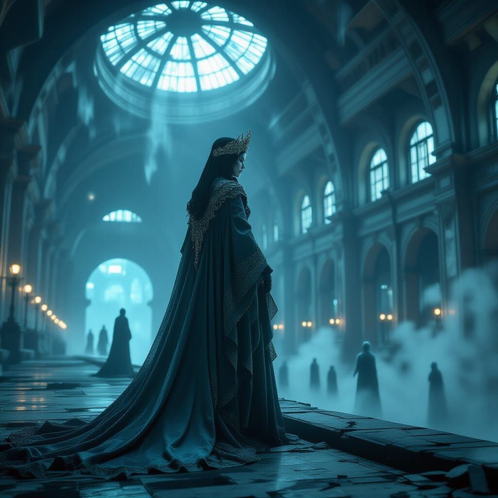 Lone Empress in Decaying Sci-Fi Station