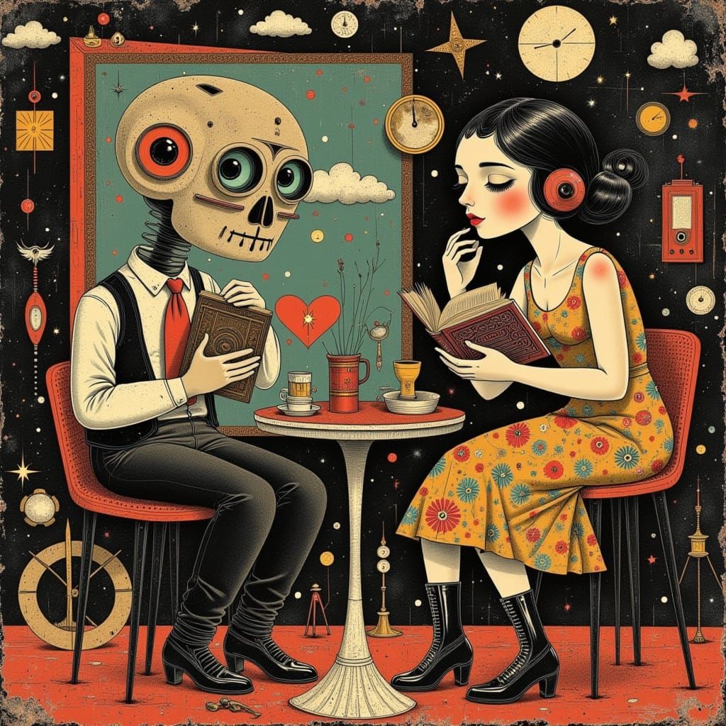 Steampunk Café Performance in Whimsical Art Deco Style