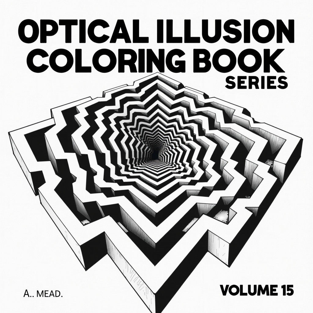 Optical Illusion Coloring Book Cover in Geometric Style