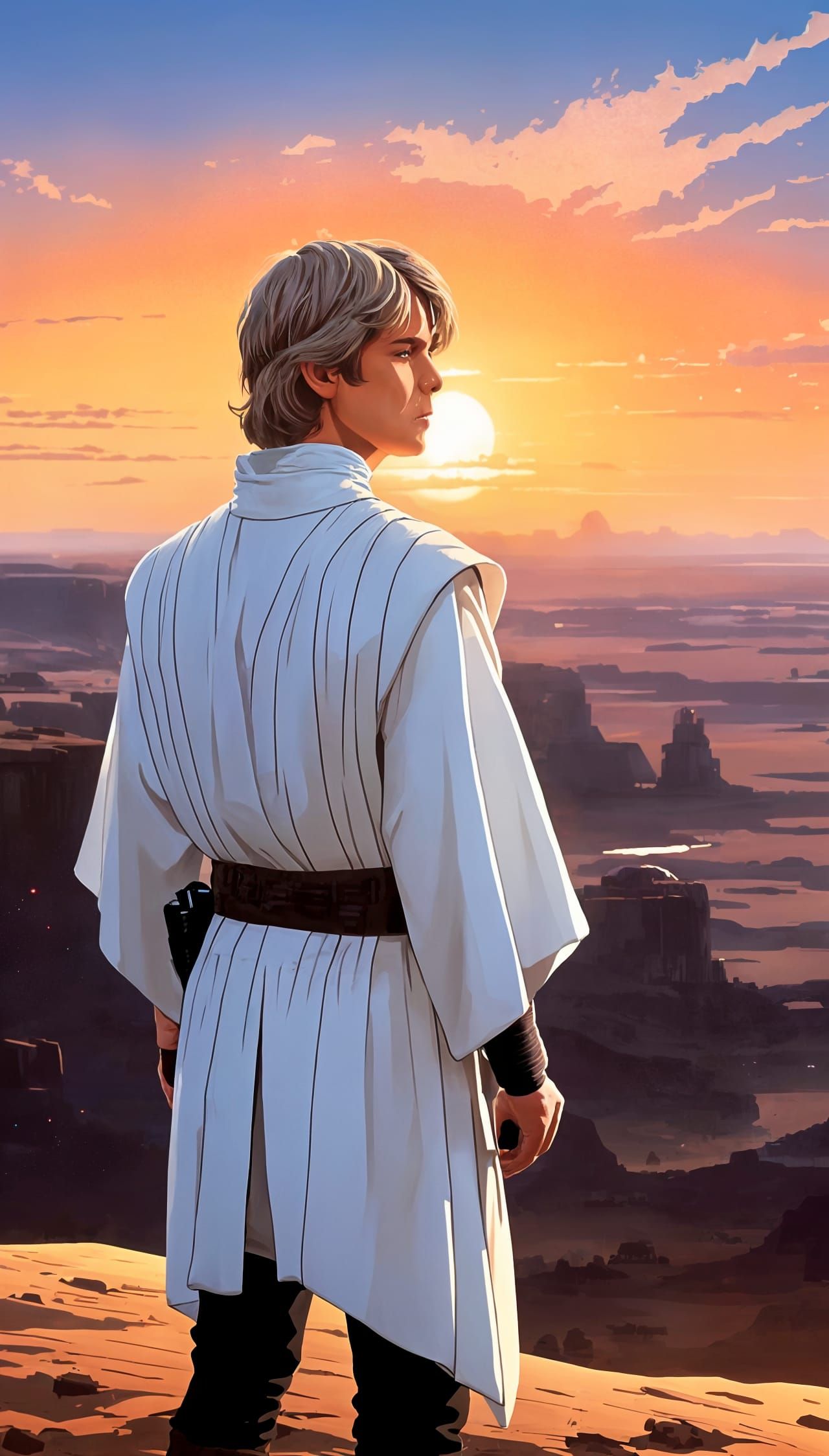 Luke Skywalker Sunset: Anime-Inspired Digital Art