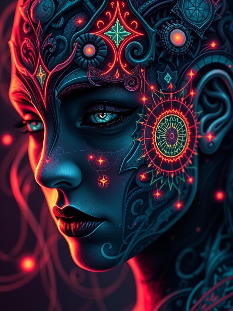 Rune Slices Faceted Machine Ethereal Expansive face tattoo