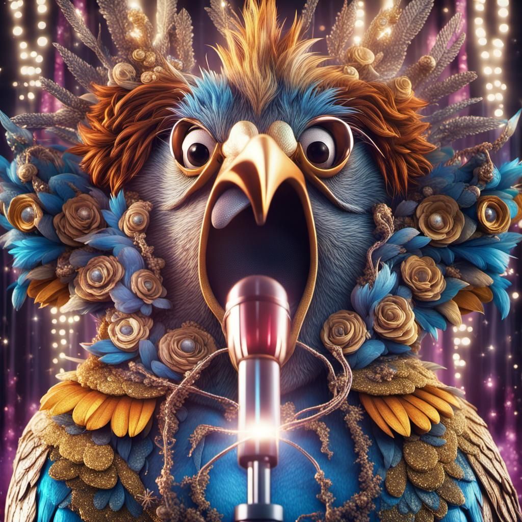 Anthropomorphic Bird Comedian on Broadway: 3D Render