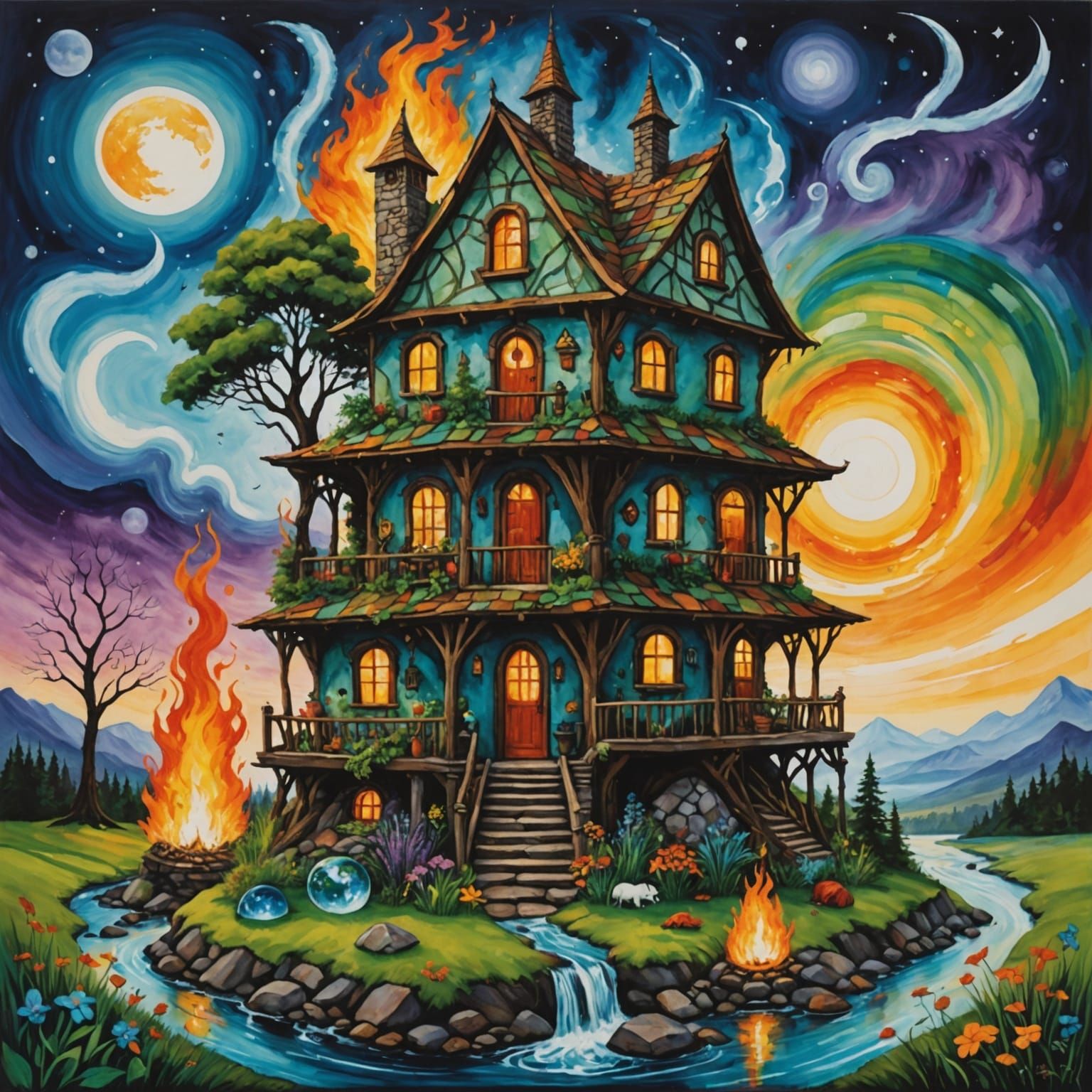 Elemental Witches Mansion in Modern Art Style