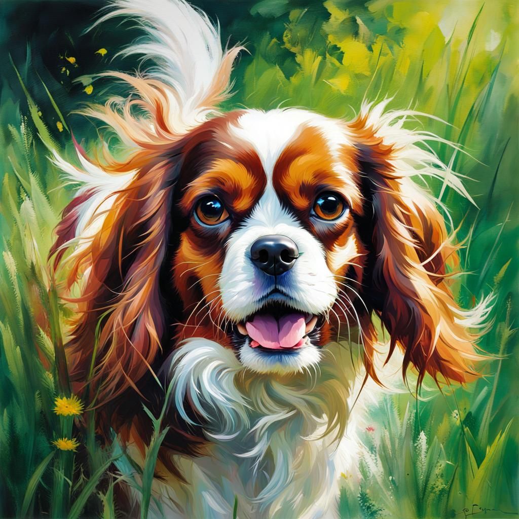 Playful Cavalier King Charles Spaniel in Forest