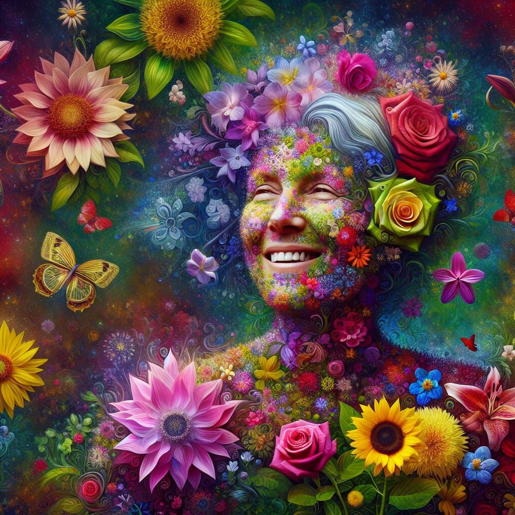 Floral Woman Portrait with Radiant Smile