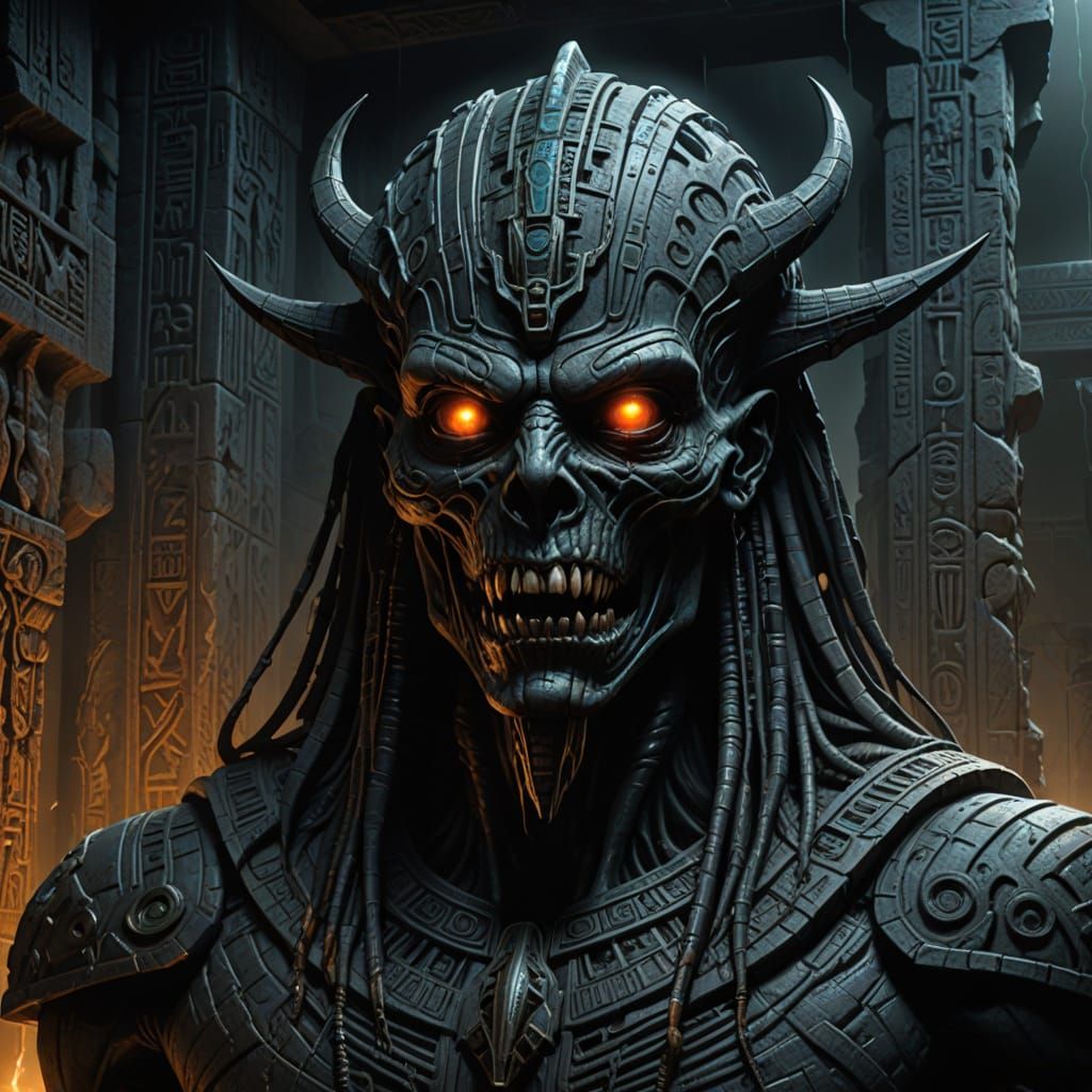 Terrifying Egyptian Artifact Monster in Giger Beksiński Styl...