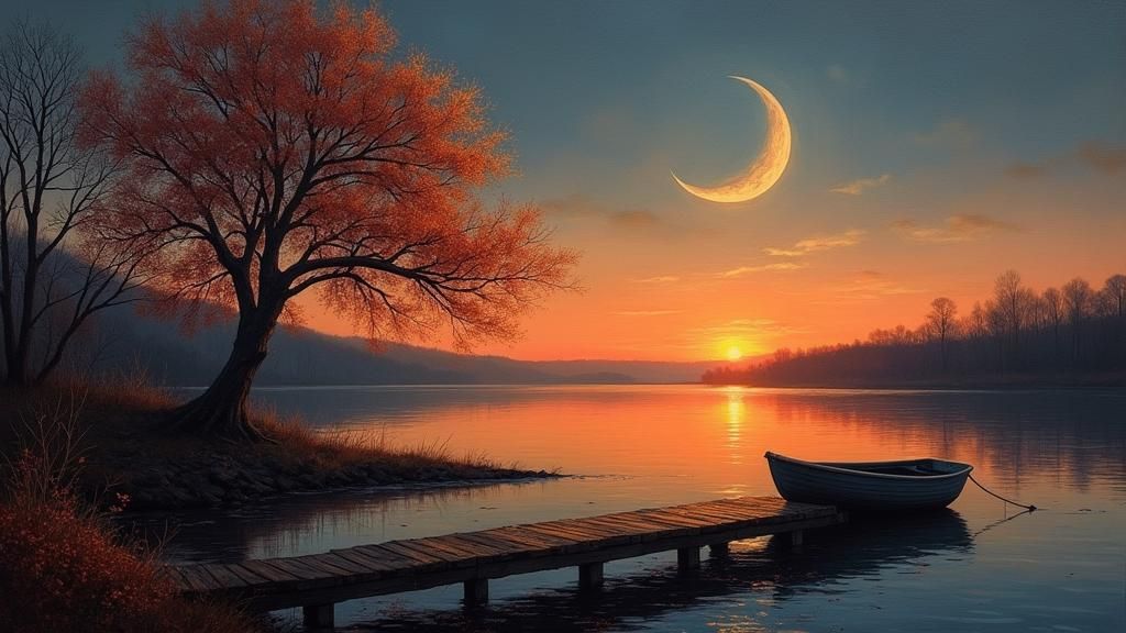 Autumn Lake at Twilight in Fantasy Style